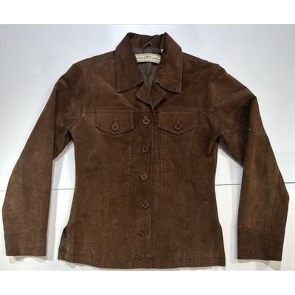 Genuine DCC Brown Suede Leather Jacket Size M Women Long Sleeve